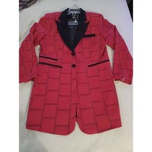 Justin Taylor faux suede patchwork stitching blazer red size 14 black lapels